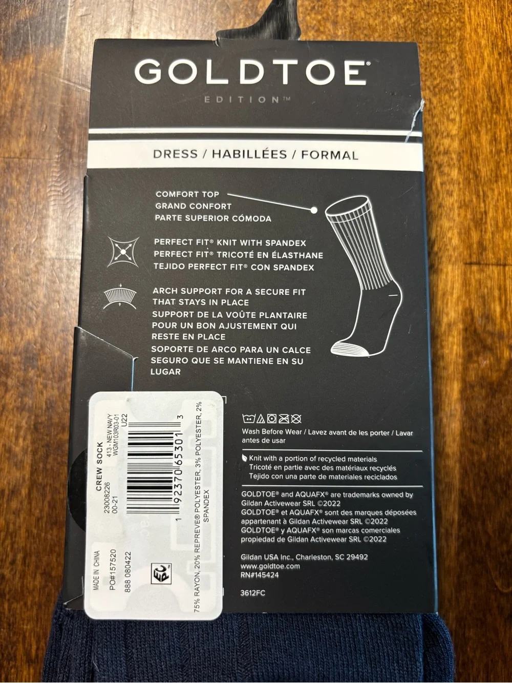 Gold Toe Edition Men’s Dress Crew Socks 3-Pack Navy Ribbed Comfort Fit Shoe Size
